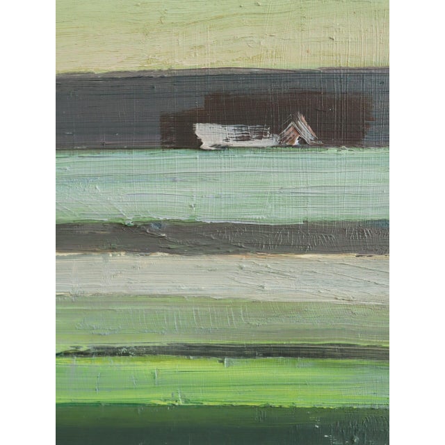 1970 Modernist 'Houses on the Horizon' Original Vintage Swedish Abstract Landscape Oil Painting, Framed For Sale - Image 10 of 11