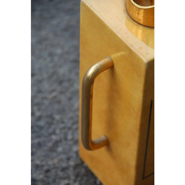 Midcentury termos Aldo Tura with square section decorations parts goat skin, 1950s.