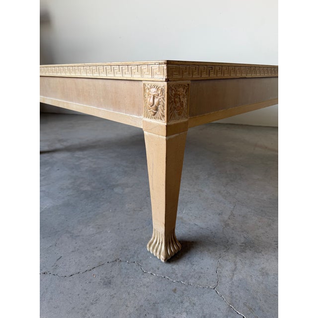 Hollywood Regency Neoclassical Style Carved Greek Key & Lion Motif Square Coffee Table For Sale - Image 10 of 12