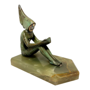 Antique 1920's Art Deco J.B. Hirsch "Pixie Girl" Bronze Bookend by Gerdaga