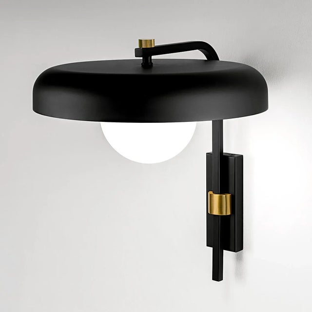 Not Yet Made - Made To Order Satin Black With Brushed Brass Wall Light For Sale - Image 5 of 6