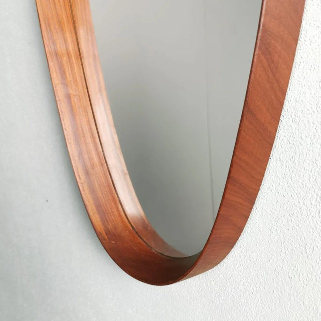 Mid-Century Modern Vintage Scandinavian Mid-Century Teak Oval Mirror, 1950s For Sale - Image 3 of 5