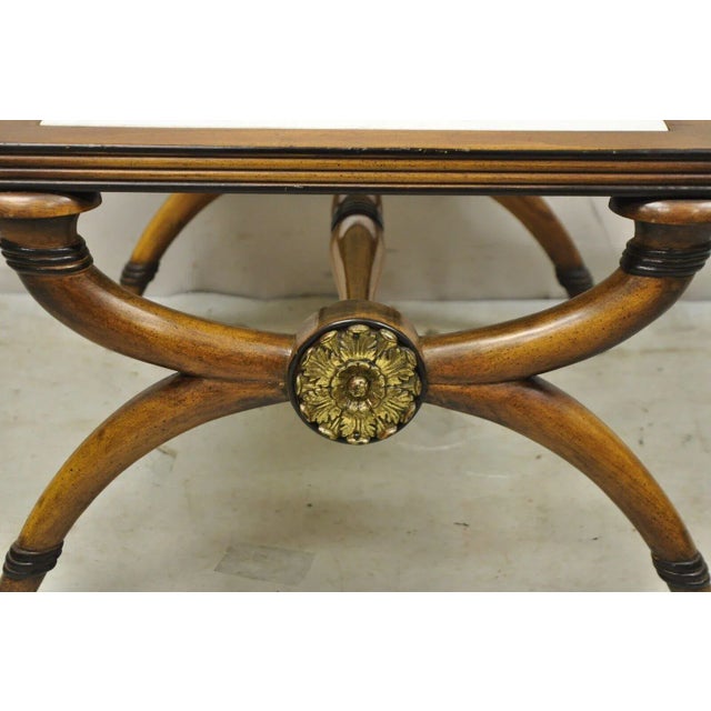 Mid 20th Century Italian Neoclassical Style Low Marble Top Curule X-Frame Accent Side Table For Sale - Image 4 of 11