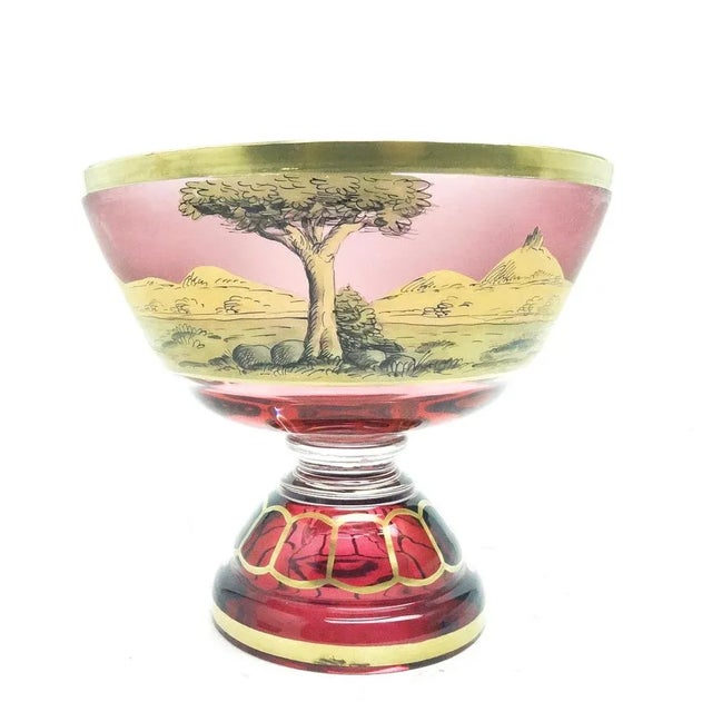 Hand-Painted Biedermeier Bowl on Stand from Ergermann, Germany, 19th Century, in Very Good conditions. Designed before...