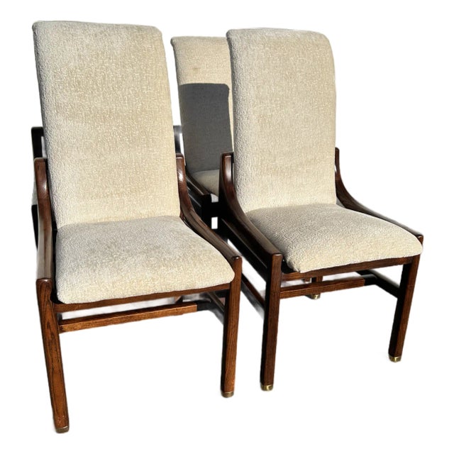 Henredon Campaign Style MCM Dining Chairs-Set of 4 Reupholstered For Sale
