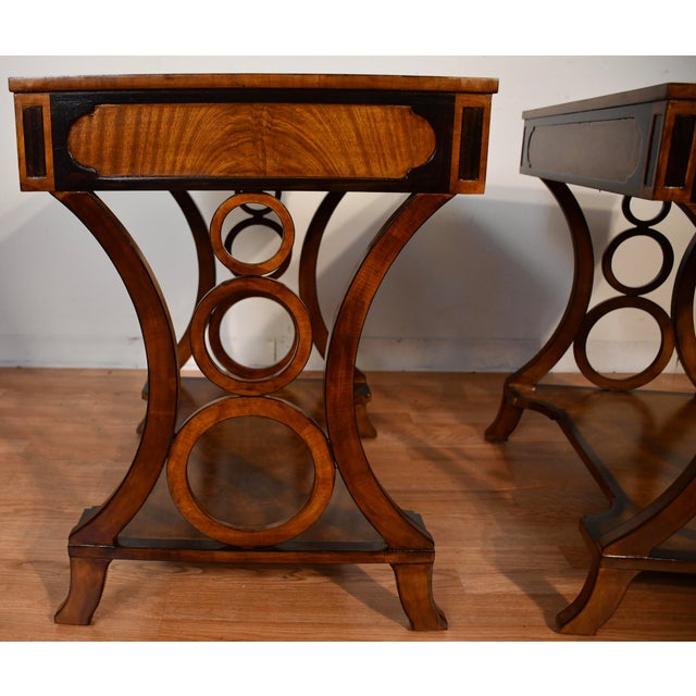 1980s 1980s Maitland Smith Regency Style Mahogany Banded Rosewood Pair Side Tables / End Tables For Sale - Image 5 of 18