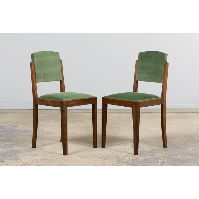 Green 1930s French Art Deco Oak Dining Chairs in Green Velvet - Set of 6 For Sale - Image 8 of 18