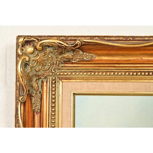 Original Artist Signed K. Kirum "Church in the Dale" Oil Painting in Carved Giltwood Frame For Sale - Image 9 of 16