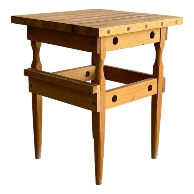 Vintage Butcher Block Top Side Table For Sale