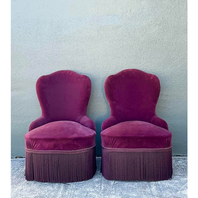 Vintage Camel Back Slipper Chairs - A Pair For Sale - Image 10 of 12