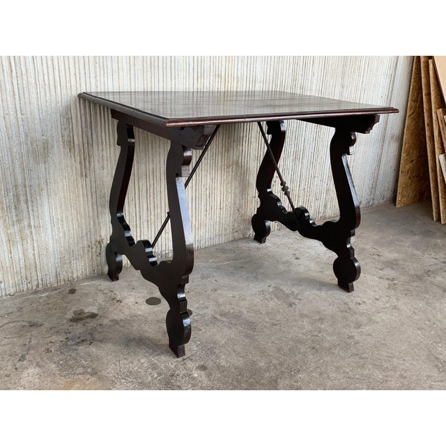 Baroque 18th Century Refectory Spanish Table with Lyre Legs and Iron Stretcher For Sale - Image 3 of 18