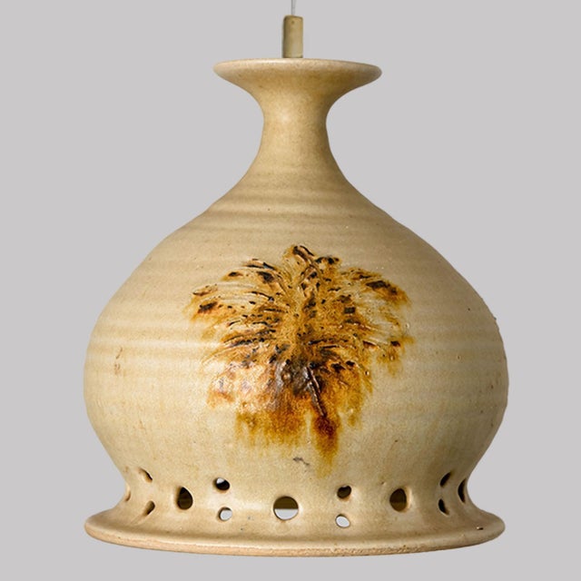 Round Brown Terra Ceramic Pendant Light, Denmark, 1970s For Sale - Image 12 of 15