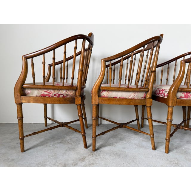 Brown Vintage Drexel Hollywood Regency Faux Bamboo Carved Wood Dining Chairs – Set of 4 For Sale - Image 8 of 18