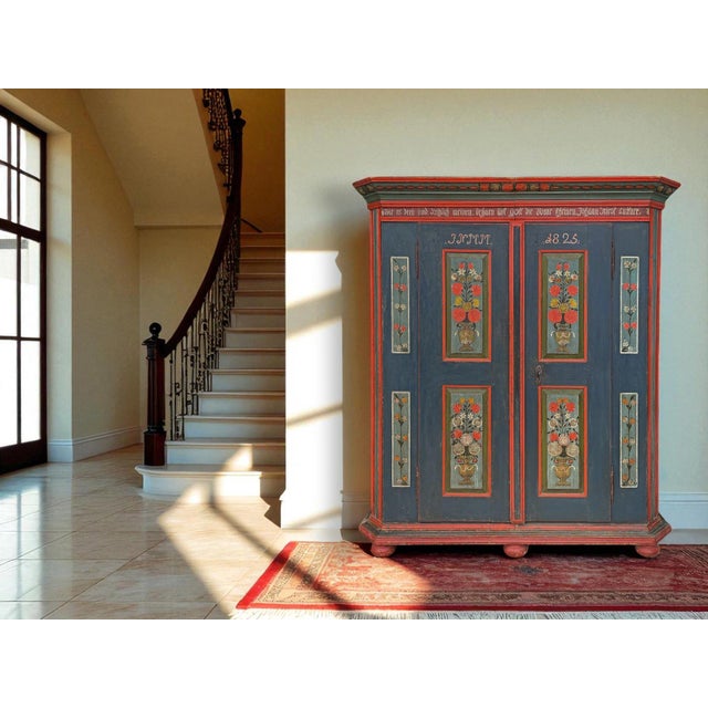 Blue Floral Painted Cabinet, 1825 For Sale - Image 4 of 18