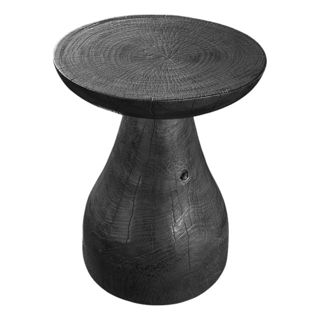 Sculptural Suar Wood Side Table, Burnt Finish Modern Organic For Sale