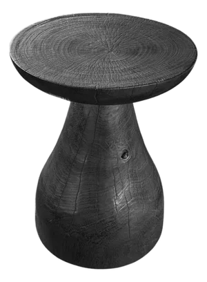 Sculptural Suar Wood Side Table, Burnt Finish Modern Organic