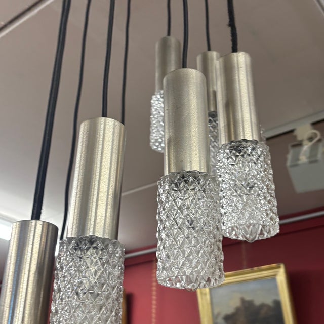 Wavy Metal and Glass Adjustable Chandelier, 1970 For Sale - Image 10 of 11