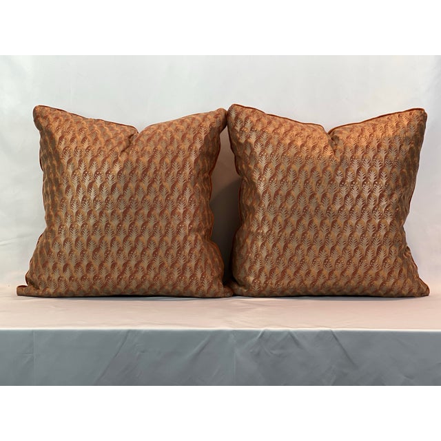 English Mariano Fortuny “Piumette” 20” Feather/Down Pillows- A Pair For Sale - Image 3 of 3