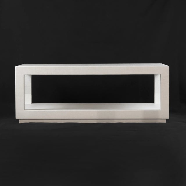 Karl Springer's Style Vintage Raffia Covered Modern White Cocktail Table For Sale - Image 11 of 11