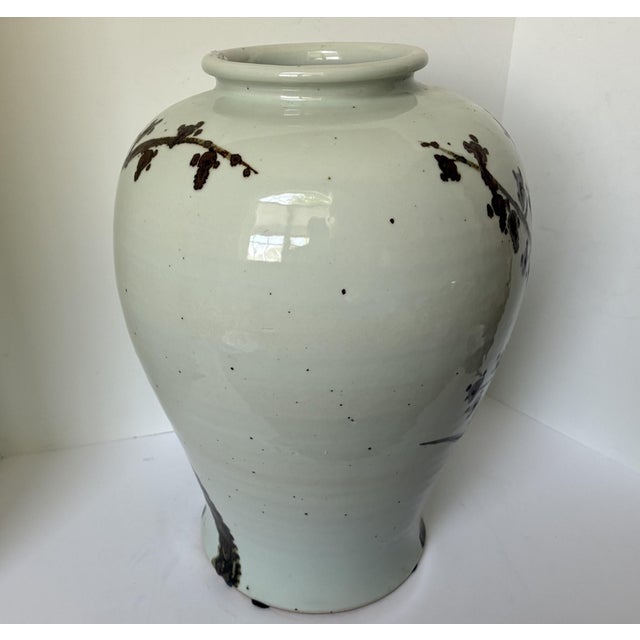 White Chinese Pottery Large Floor Vase Rusty Brown Twisted Tree Stoneware For Sale - Image 8 of 14