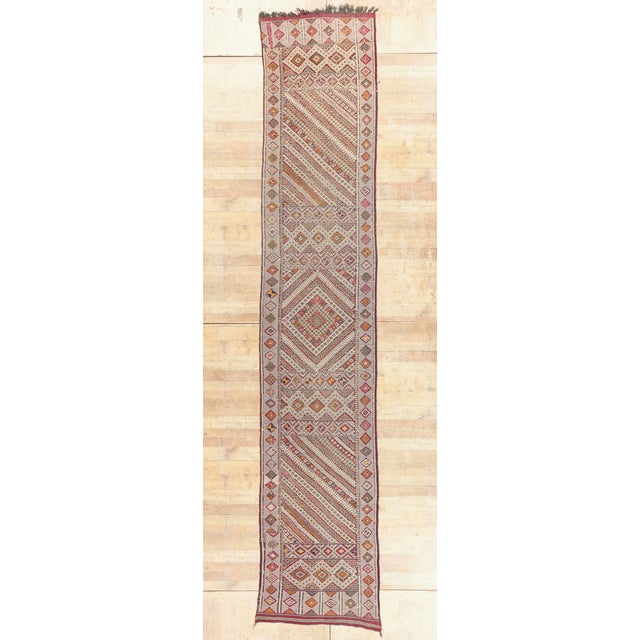Vintage Zemmour Moroccan Kilim Rug, 03'06 X 18'04 For Sale - Image 10 of 10