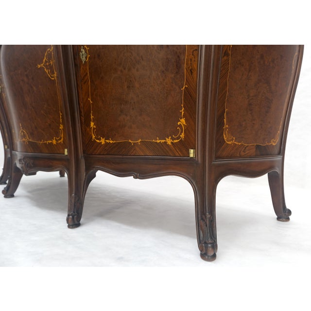 Very Fine Extra Large French Inlaid Bombe 3 Doors Dresser Fitted Drawers MINT For Sale - Image 12 of 18