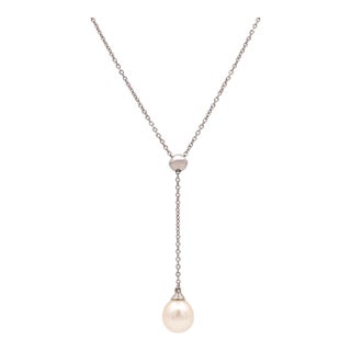 Tiffany & Co. 18k White Gold Pearl Y-Drop Necklace — 16" For Sale