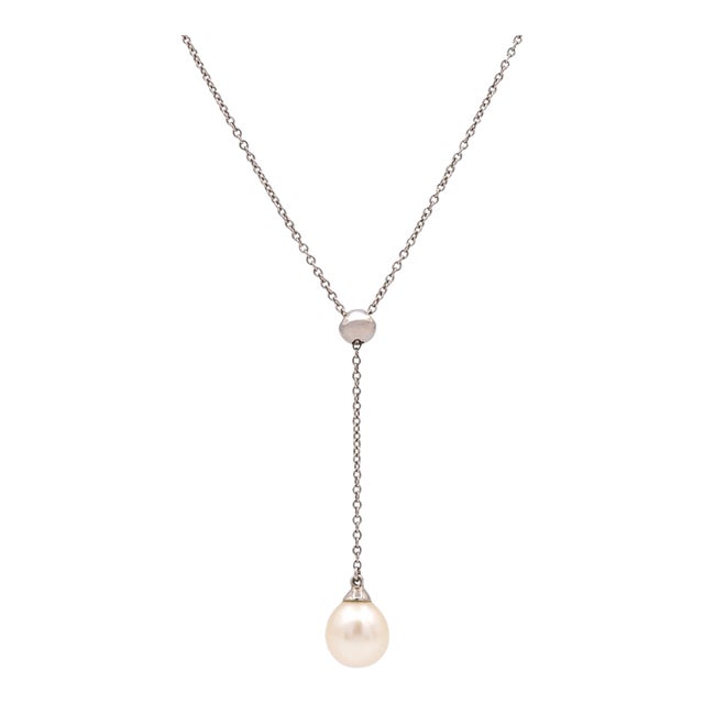 Tiffany & Co. 18k White Gold Pearl Y-Drop Necklace — 16" For Sale