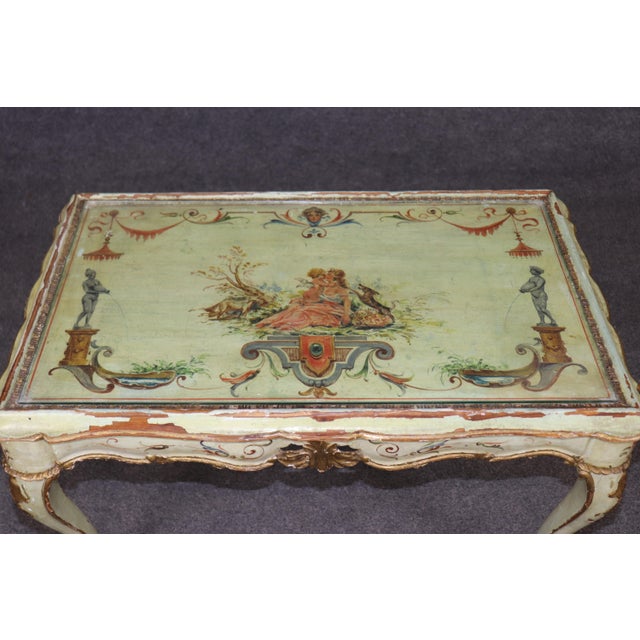 Italian Venetian Distressed Painted Louis XV Style Coffee Table For Sale - Image 15 of 16