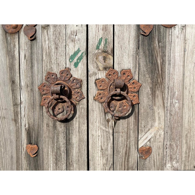 Early 20th century Chinese double door. Quiet strength and weathered character of traditional rural architecture,...