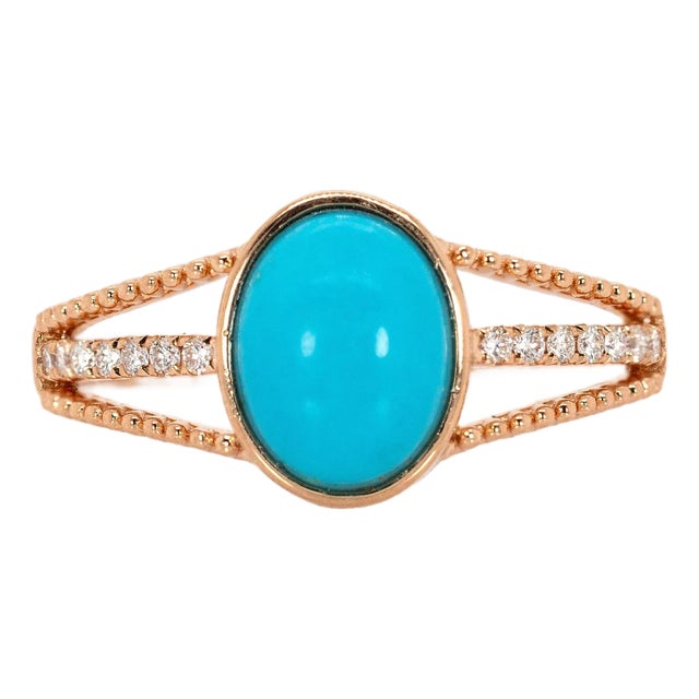 1.8cts Arizona Sleeping Beauty Turquoise Ring With Diamonds in 14k Gold, 9x7mm For Sale