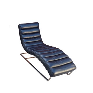 Restoration Hardware Oviedo Ebony Leather Chaise Lounge For Sale