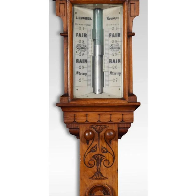 Oak Cased Stick Barometer by J Hughes, London For Sale - Image 3 of 6