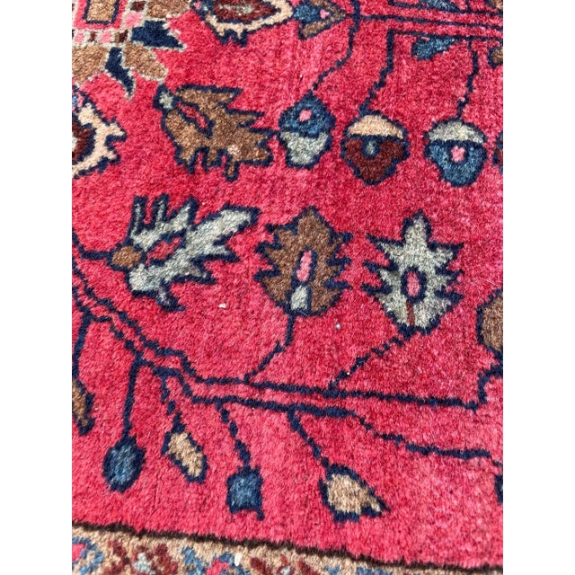 Antique Lamb Wool Artistic Botanical Mat Rug 1.11 x 2.2 For Sale - Image 4 of 9