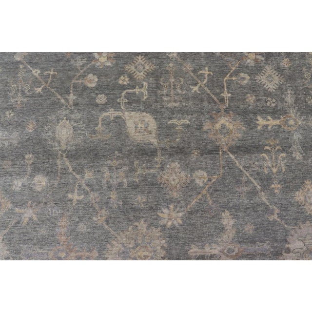 Dark Gray Large Hand-Knotted Oushak Wool Rug by Keivan Woven Arts 11'10 X 15'2 For Sale - Image 8 of 12