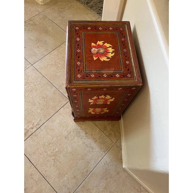 Late 20th Century Shabby Chic Orange Rust Flower Painted 5 Drawer Nightstand Chest of Drawers For Sale - Image 9 of 12
