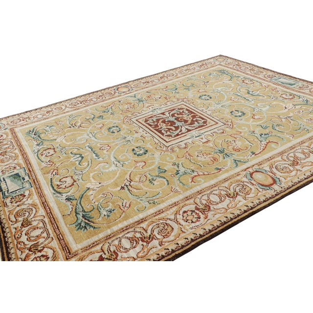 Rug & Kilim Rug & Kilim’s European Style Rug in Gold With Floral Patterns and Medallion For Sale - Image 4 of 8