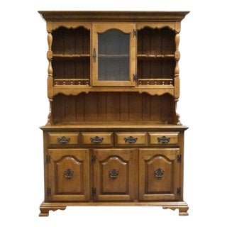 Keller Furniture Solid Maple Colonial Early American 54" Buffet W. Display Hutch For Sale