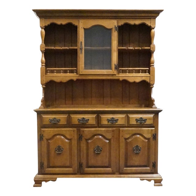 Keller Furniture Solid Maple Colonial Early American 54" Buffet W. Display Hutch For Sale