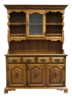 Keller Furniture Solid Maple Colonial Early American 54" Buffet W. Display Hutch