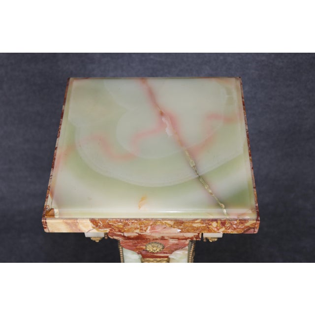 French Empire Revival Green Onyx and Champlevé Enamel Pedestal, Late 19th/Early 20th Century A magnificent and highly...