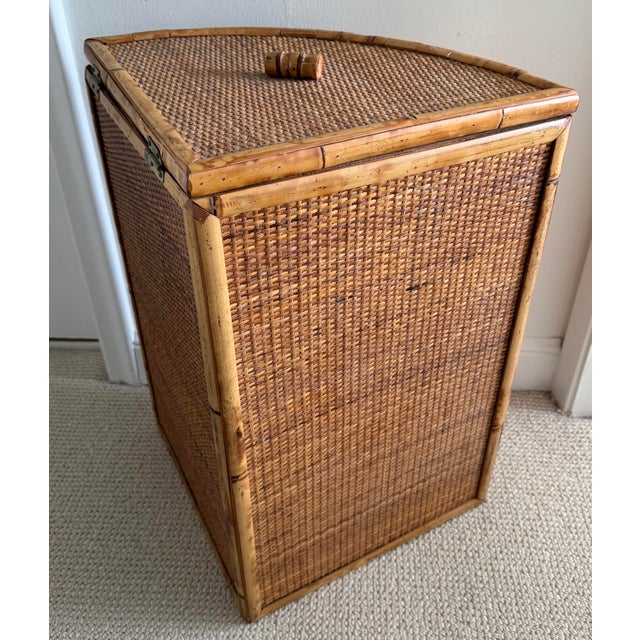 Wood Rattan Corner Hamper Basket With Triangular Design For Sale - Image 7 of 11