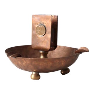 Antique Copper Match Holder Ashtray For Sale