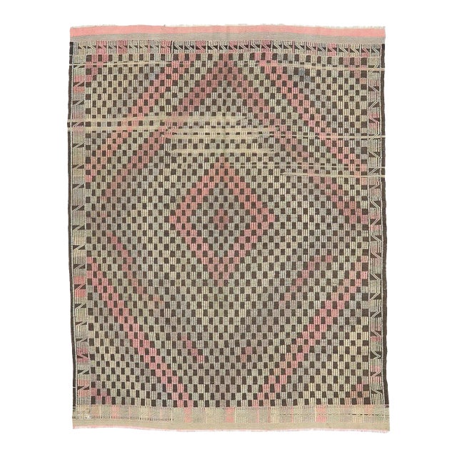 Mid 20th Century Vintage Embroidered Turkish Kilim Rug For Sale