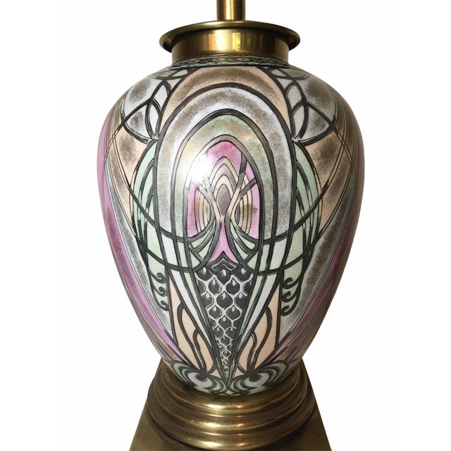 1980s Vintage Hand Painted Frederick Cooper Ceramic Table Lamp For Sale - Image 5 of 10