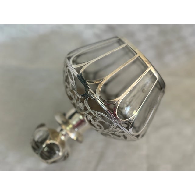 Metal Early 20th Century Sterling Silver Overlay Art Nouveau Perfume Bottle For Sale - Image 7 of 11