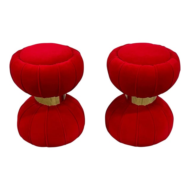 Metal Set of Clessidra Poufs in Red Velvet., 1990s For Sale - Image 7 of 7