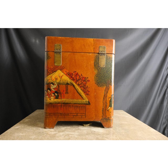 Asian Antique Korean Scholar’s Document Chest – Hand-Painted Yangban Scene With Hanja Script Interior For Sale - Image 3 of 11