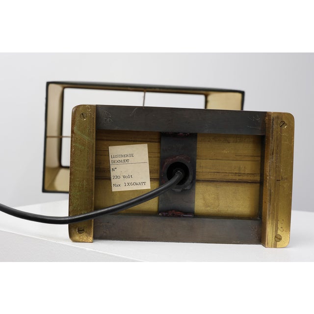 Brass Table Lamp with Black Rectangular Shade from Deknudt, Belgium, 1970s For Sale - Image 11 of 12