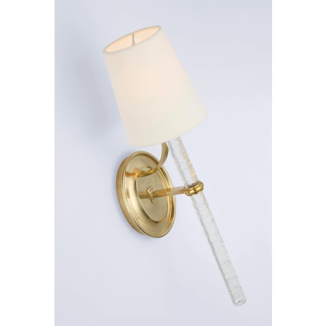 Transitional Marie Flanigan for Visual Comfort Signature Abigail Large Sconce in Soft Brass & Clear Wavy Glass with Linen Shade For Sale - Image 3 of 5
